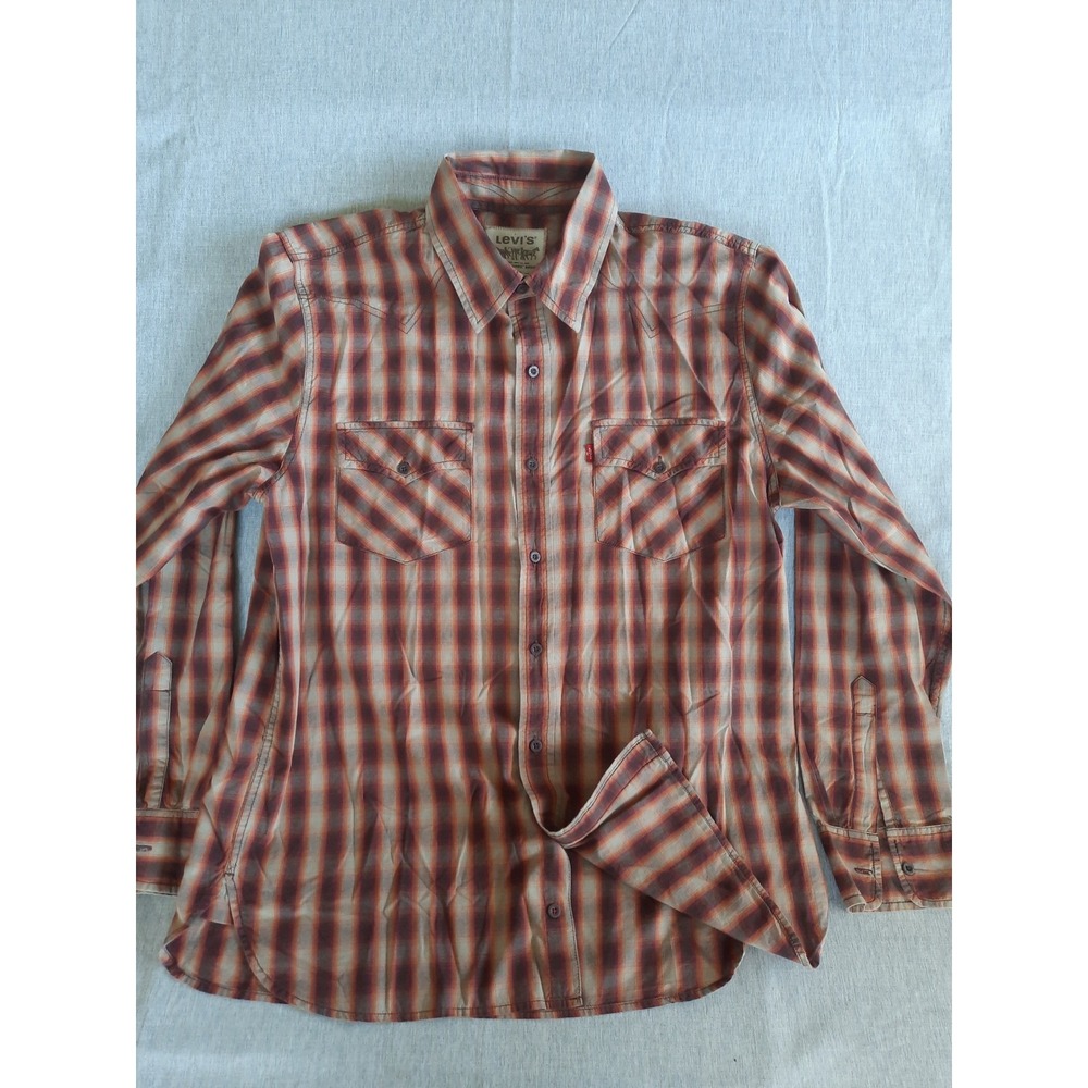 Levi's Men Large Utility Western Plaid Button Shirt Long Sleeve Cotton Purple